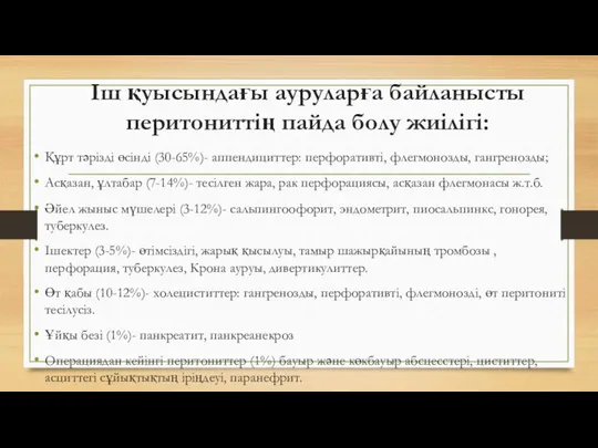 Іш қуысындағы ауруларға байланысты перитониттің пайда болу жиілігі: Құрт тәрізді өсінді