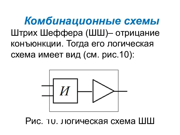 Комбинационные схемы Штрих Шеффера (ШШ)– отрицание конъюнкции. Тогда его логическая схема