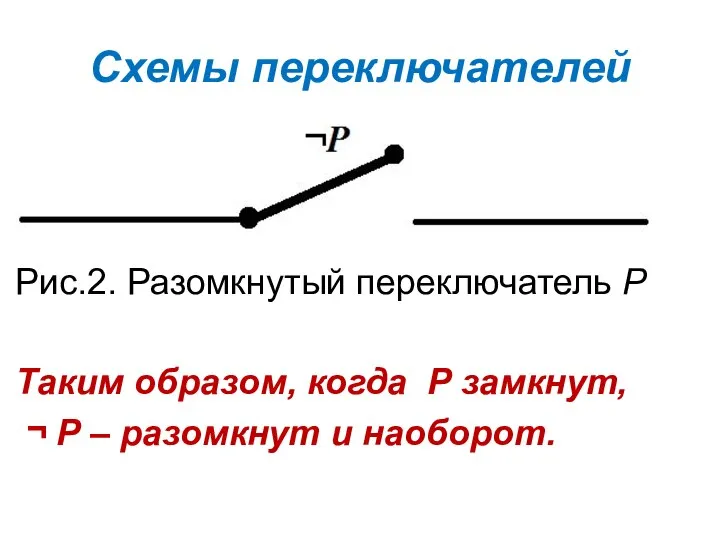 Схемы переключателей Рис.2. Разомкнутый переключатель Р Таким образом, когда Р замкнут,