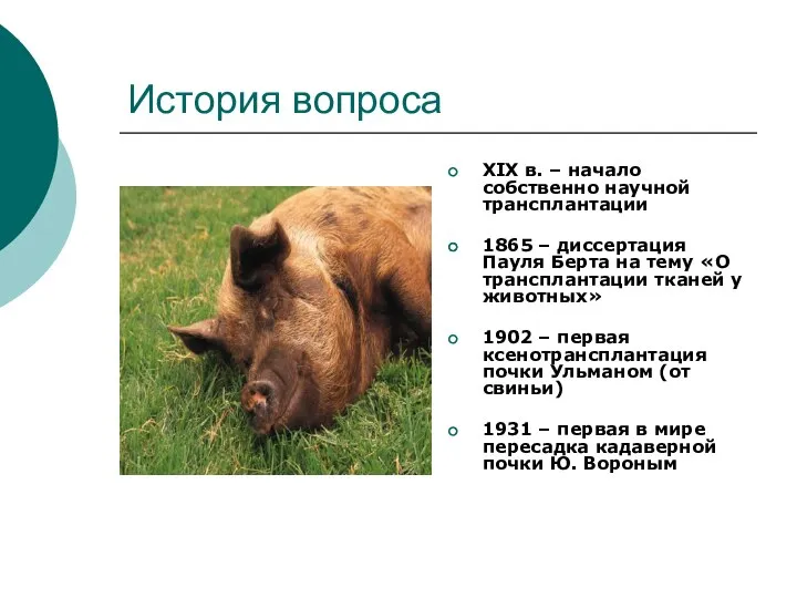 История вопроса XIX в. – начало собственно научной трансплантации 1865 –