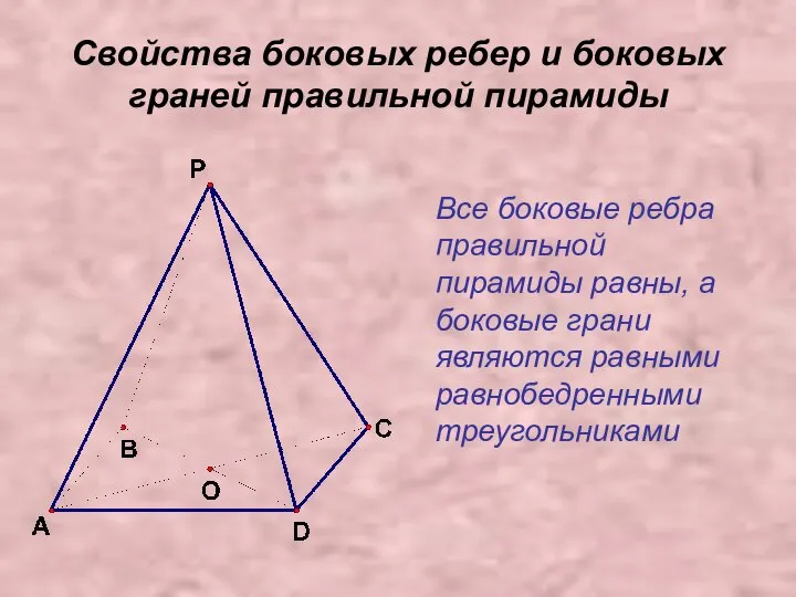 Свойства боковых ребер и боковых граней правильной пирамиды Все боковые ребра