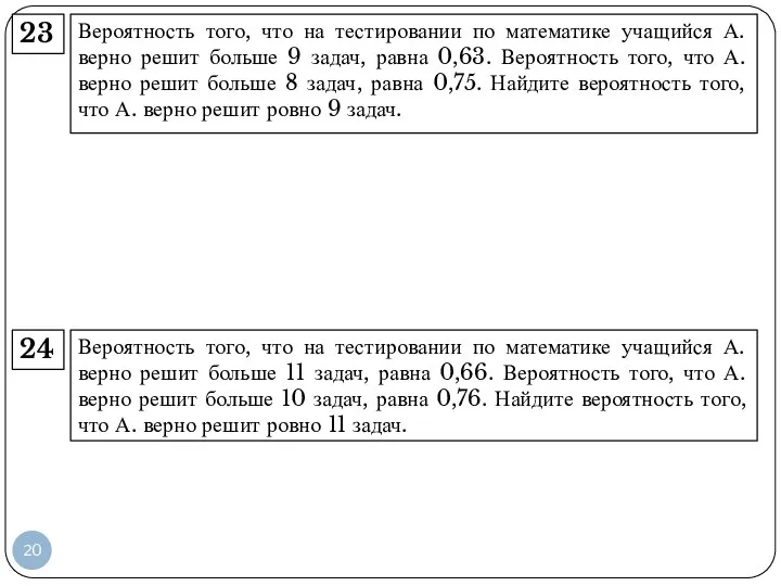 Вероятность того, что на тестировании по математике учащийся А. верно решит