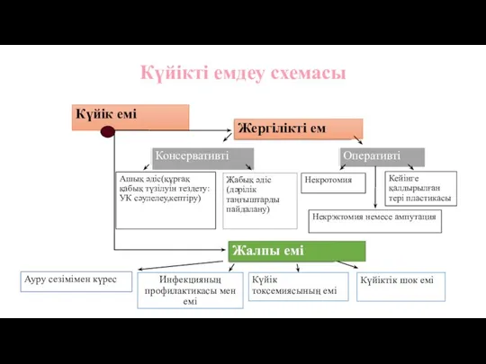 Күйік емі Күйікті емдеу схемасы Жергілікті ем Консервативті Оперативті Ашық әдіс(құрғақ