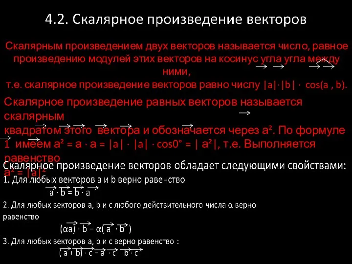 Скалярным произведением двух векторов называется число, равное произведению модулей этих векторов