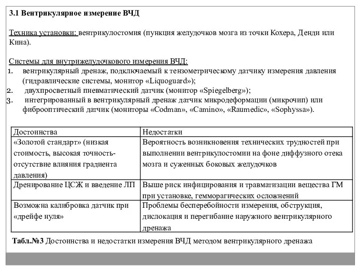 3.1 Вентрикулярное измерение ВЧД Техника установки: вентрикулостомия (пункция желудочков мозга из