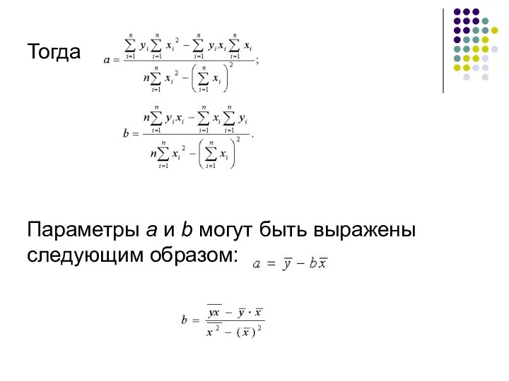 Тогда Параметры a и b могут быть выражены следующим образом: