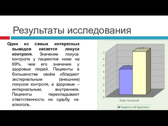 Результаты исследования Один из самых интересных выводов касается локуса контроля. Значение