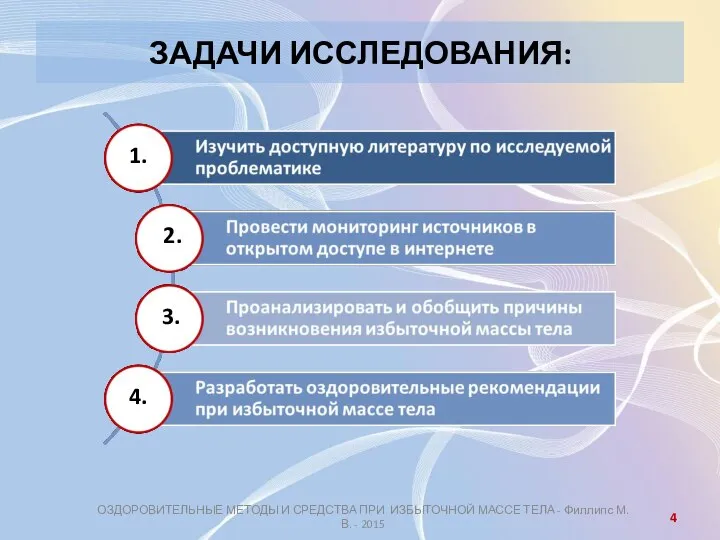 ЗАДАЧИ ИССЛЕДОВАНИЯ: ОЗДОРОВИТЕЛЬНЫЕ МЕТОДЫ И СРЕДСТВА ПРИ ИЗБЫТОЧНОЙ МАССЕ ТЕЛА -