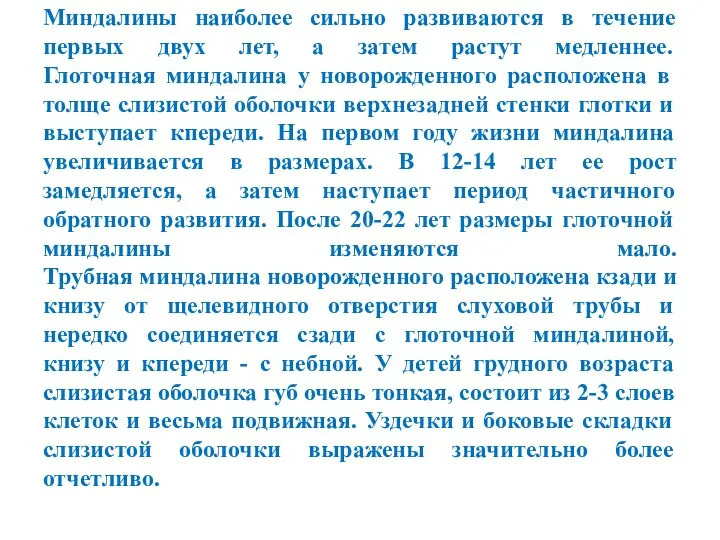 Миндалины наиболее сильно развиваются в течение первых двух лет, а затем