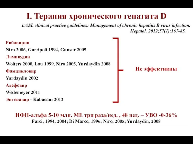 I. Терапия хронического гепатита D Рибавирин Niro 2006, Garripoli 1994, Gunsar