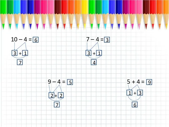 10 – 4 = 9 – 4 = 7 – 4