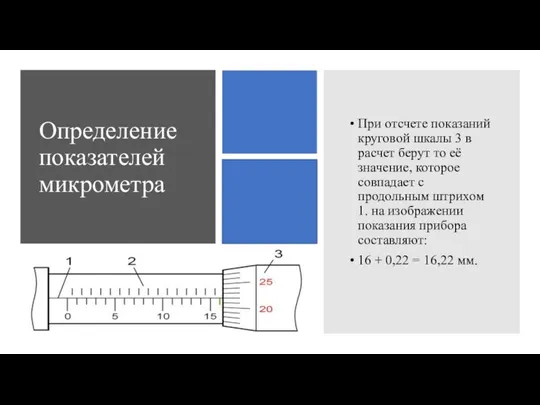 Определение показателей микрометра При отсчете показаний круговой шкалы 3 в расчет