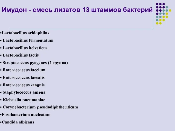 Lactobacillus acidophilus Lactobacillus fermentatum Lactobacillus helveticus Lactobacillus lactis Streptococcus pyogenes (2