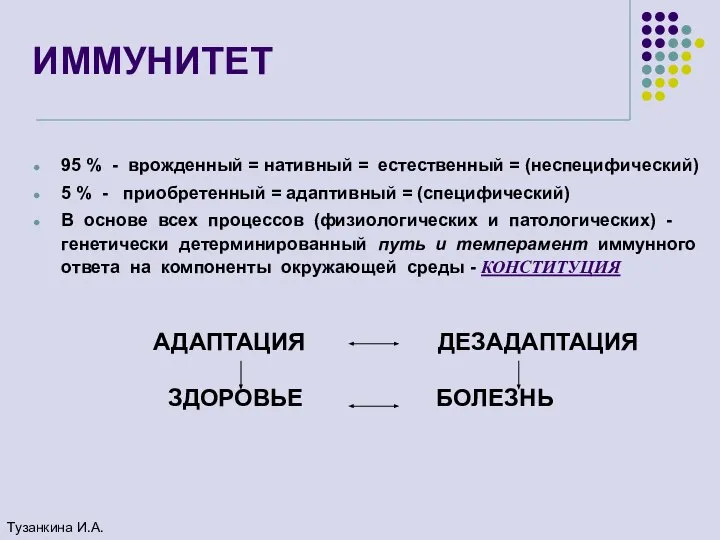 ИММУНИТЕТ 95 % - врожденный = нативный = естественный = (неспецифический)