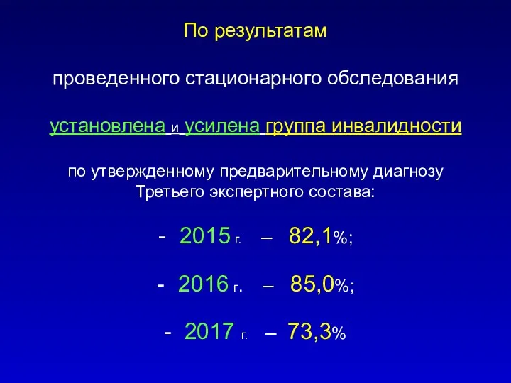 По результатам проведенного стационарного обследования установлена и усилена группа инвалидности по