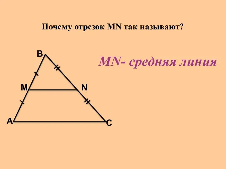 Почему отрезок MN так называют? А В С М N МN- средняя линия