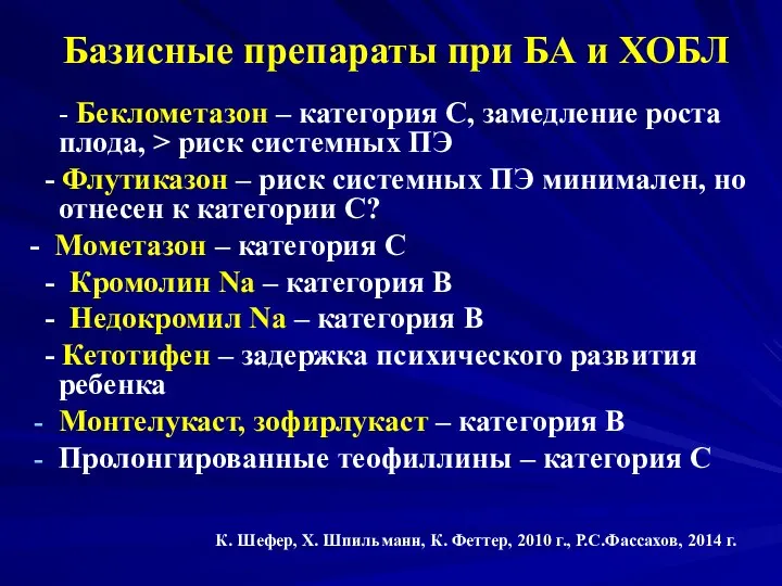 Базисные препараты при БА и ХОБЛ - Беклометазон – категория С,