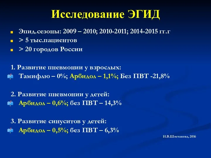 Исследование ЭГИД Эпид.сезоны: 2009 – 2010; 2010-2011; 2014-2015 гг.г > 5