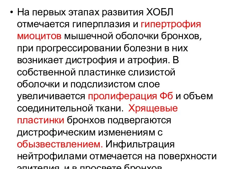 На первых этапах развития ХОБЛ отмечается гиперплазия и гипертрофия миоцитов мышечной