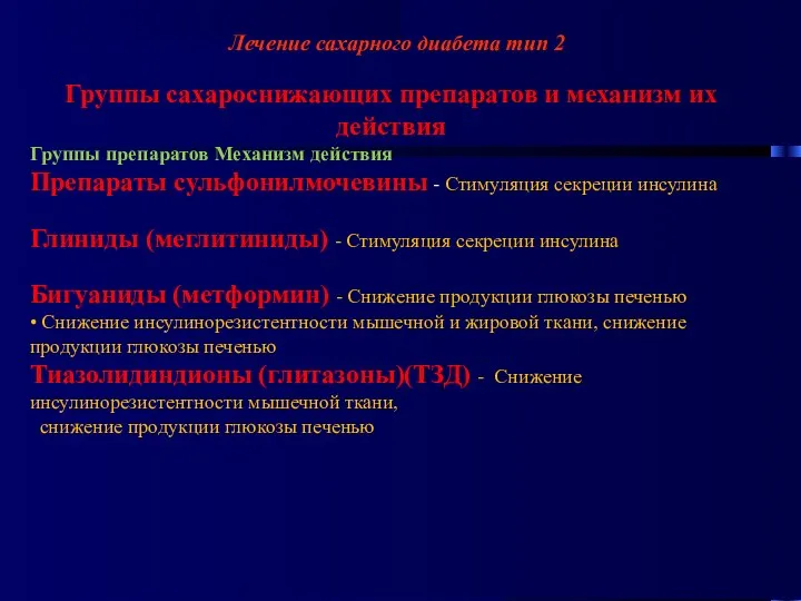 Лечение сахарного диабета тип 2 Группы сахароснижающих препаратов и механизм их