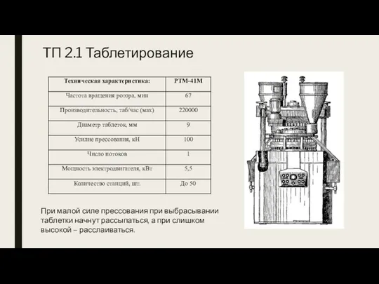 ТП 2.1 Таблетирование При малой силе прессования при выбрасывании таблетки начнут