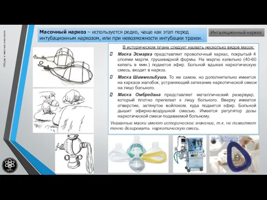Общая и местная анестезия Ингаляционный наркоз Масочный наркоз – используется редко,