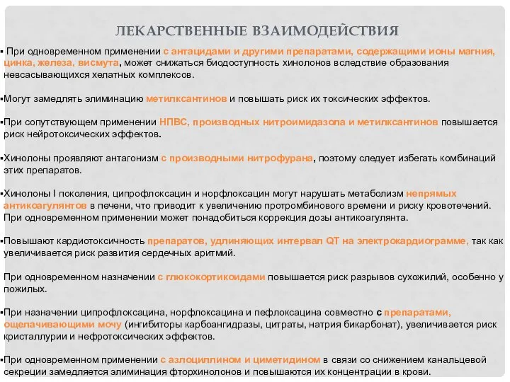 лекарственные взаимодействия При одновременном применении с антацидами и другими препаратами, содержащими