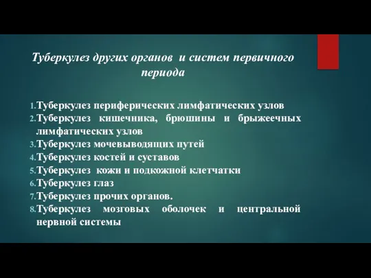 Туберкулез других органов и систем первичного периода Туберкулез периферических лимфатических узлов