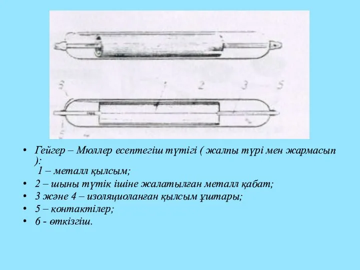 Гейгер – Мюллер есептегіш түтігі ( жалпы түрі мен жармасып ):