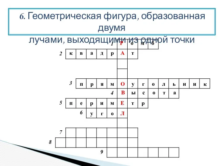 6. Геометрическая фигура, образованная двумя лучами, выходящими из одной точки