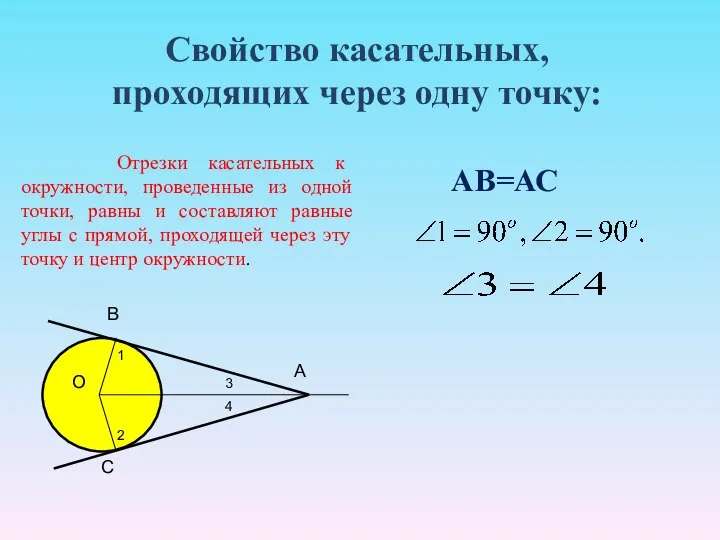 Свойство касательных, проходящих через одну точку: О В С А 1