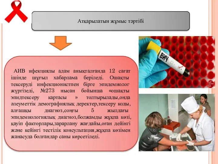 Атқарылатын жұмыс тәртібі АИВ ифекциялы адам анықталғанда 12 сағат ішінде шұғыл