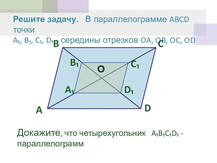 Решите задачу. В параллелограмме ABCD точки A₁, B₁, C₁, D₁ -