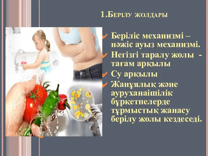 1.Берілу жолдары Беріліс механизмі – нәжіс ауыз механизмі. Негізгі таралу жолы