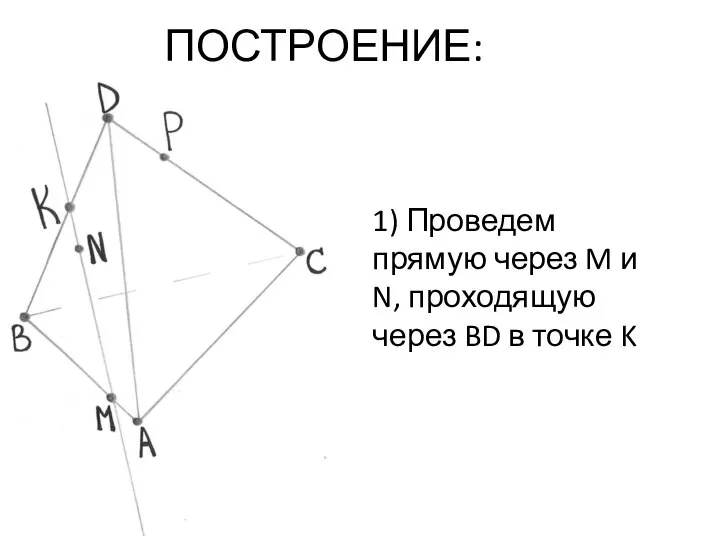 ПОСТРОЕНИЕ: 1) Проведем прямую через M и N, проходящую через BD в точке K