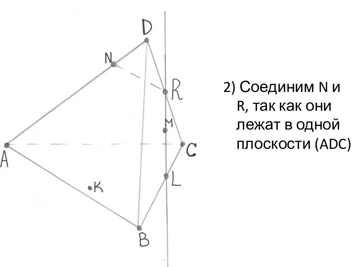 L 2) Соединим N и R, так как они лежат в одной плоскости (ADC)