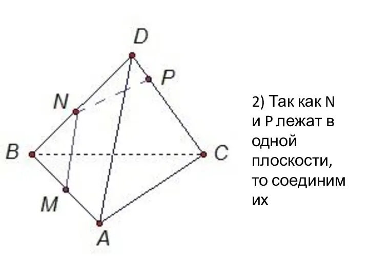 2) Так как N и P лежат в одной плоскости, то соединим их