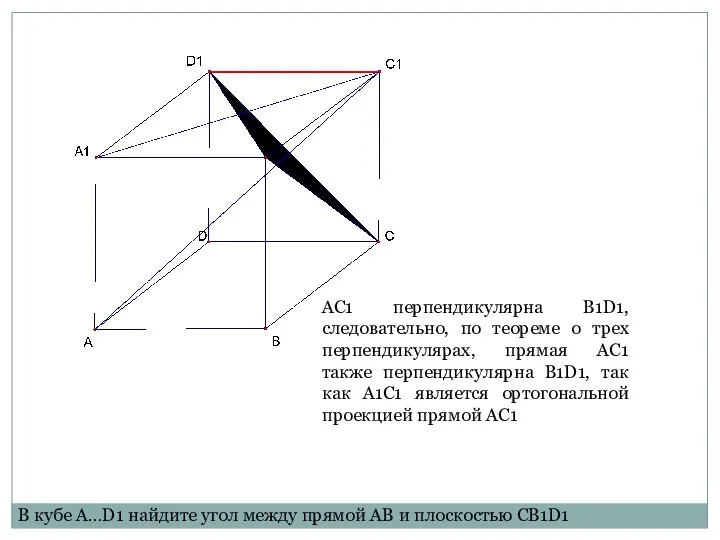 АС1 перпендикулярна B1D1, следовательно, по теореме о трех перпендикулярах, прямая AC1