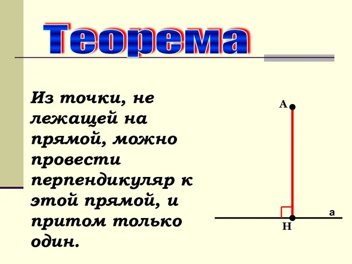 Теорема Из точки, не лежащей на прямой, можно провести перпендикуляр к