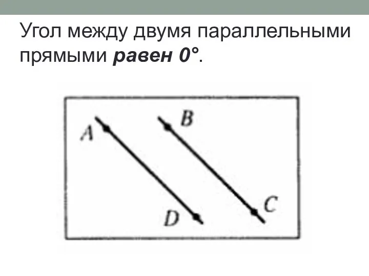 Угол между двумя параллельными прямыми равен 0°.