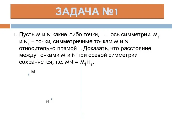 1. Пусть M и N какие-либо точки, L – ось симметрии.