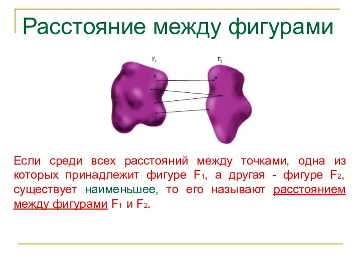 Расстояние между фигурами Если среди всех расстояний между точками, одна из