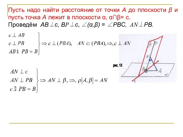 рис. 13 Пусть надо найти расстояние от точки А до плоскости