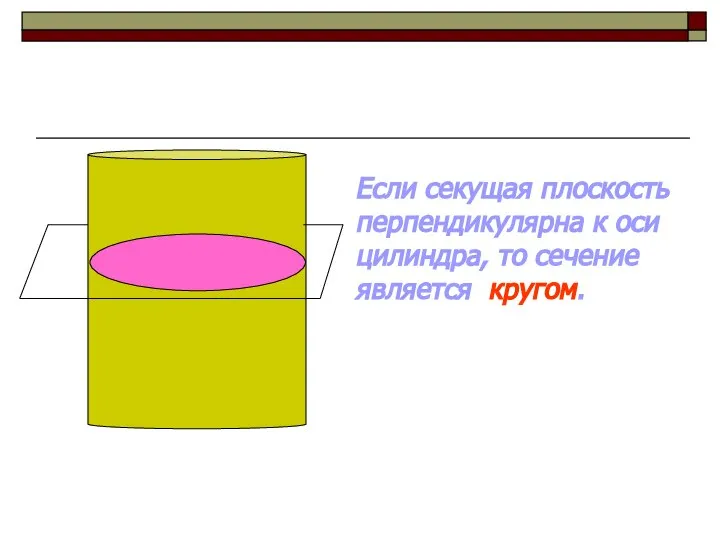 Если секущая плоскость перпендикулярна к оси цилиндра, то сечение является кругом.