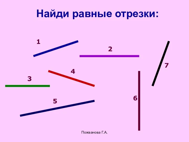 Пожванова Г.А. 1 2 3 4 5 6 7 Найди равные отрезки: