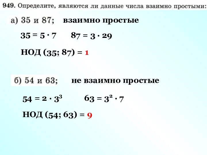 35 = 5 · 7 87 = 3 · 29 НОД