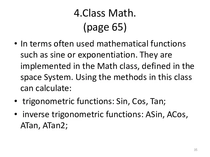 4.Class Math. (page 65) In terms often used mathematical functions such