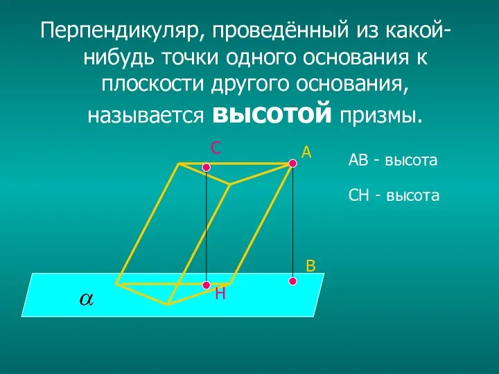 Перпендикуляр, проведённый из какой-нибудь точки одного основания к плоскости другого основания,