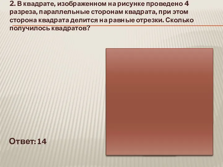 2. В квадрате, изображенном на рисунке проведено 4 разреза, параллельные сторонам