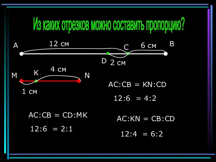 С В А D Из каких отрезков можно составить пропорцию? М